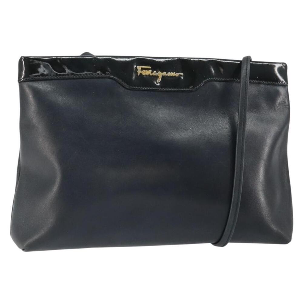 Salvatore Ferragamo Shoulder Bag Leather Black Gold Auth BA9418